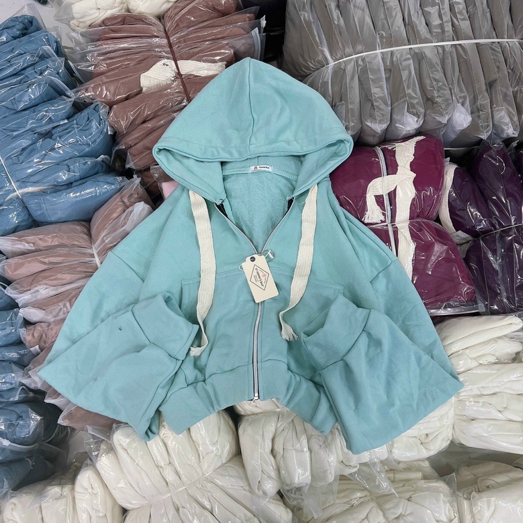 Áo khoác nỉ lửng nữ trơn cánh dơi kiểu croptop dây nón y hình cực yêu MCTPcroptop295