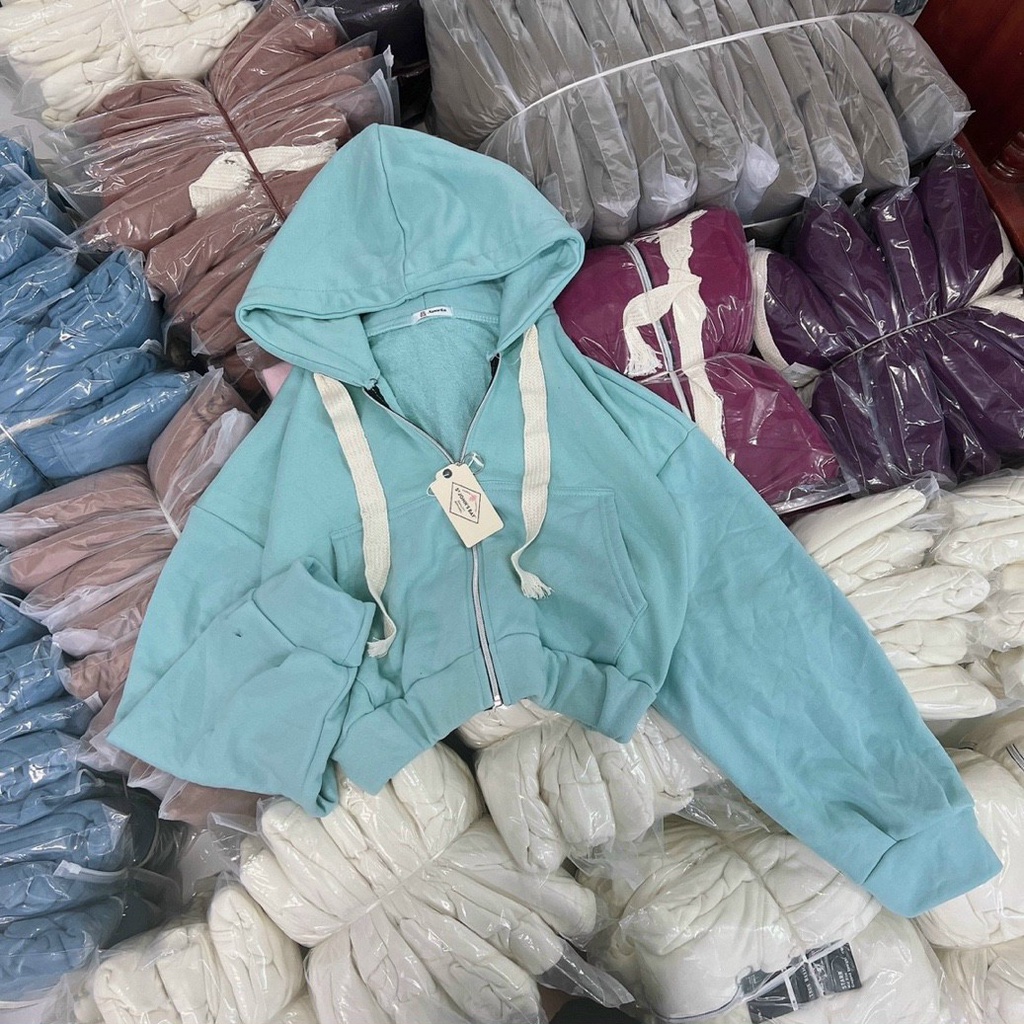 Áo khoác nỉ lửng nữ trơn cánh dơi kiểu croptop dây nón y hình cực yêu MCTPcroptop295