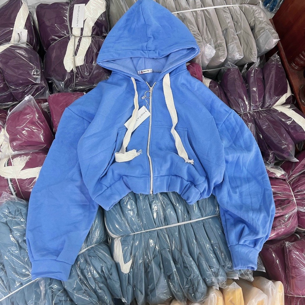 Áo khoác nỉ lửng nữ trơn cánh dơi kiểu croptop dây nón y hình cực yêu MCTPcroptop295