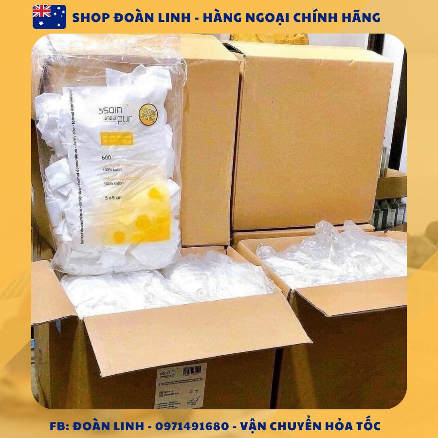Bông Tẩy Trang Pháp Tetra Medical Carrés De Coton 600 miếng, Hàng chuẩn Pháp, Bông Hữu cơ