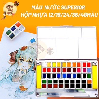 Màu nước superior hộp nhựa 12/18/24/36/48 màu