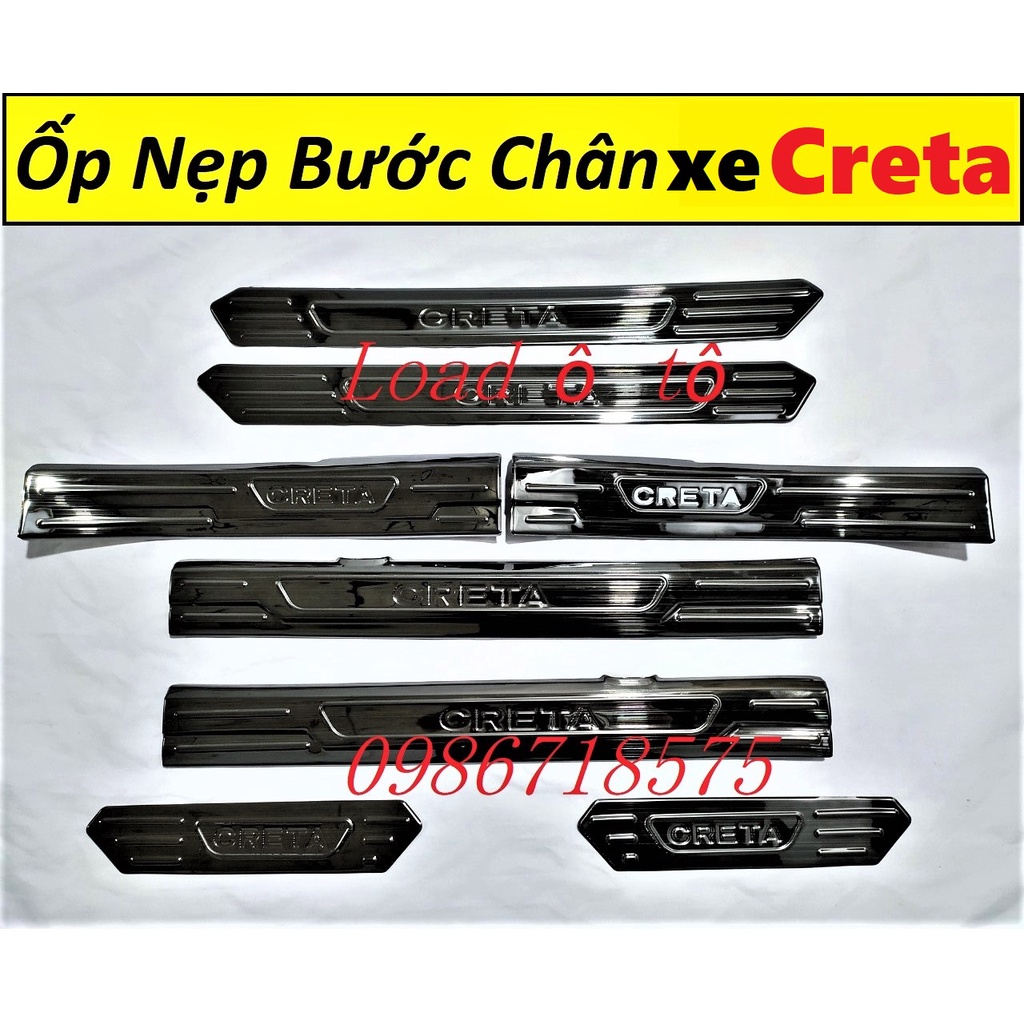 Ốp Bậc Cửa Nẹp Bước Chân Xe Huyndai CRETA 2022-23 Trong, Ngoài Titan Cao Cấp