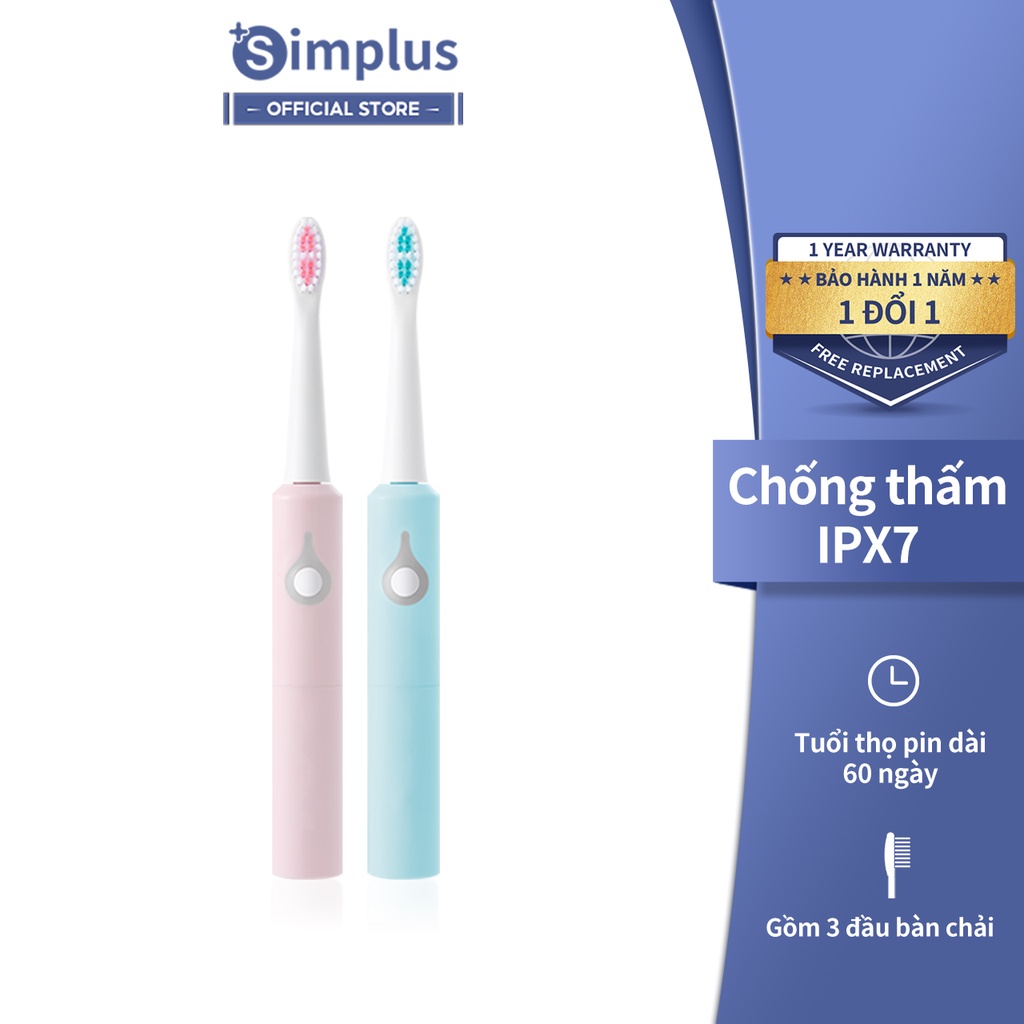 Bàn chải điện Simplus Sonic lông DuPont công nghệ sóng âm rung dành cho người lớn, chải sạch trắng răng, bảo vệ nướu