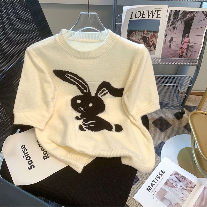 Mua Sắm mall Áo sweater Dệt Kim Vẽ Hình Thỏ Năm Mới 2023 Siêu Đẹp Cho Nữ