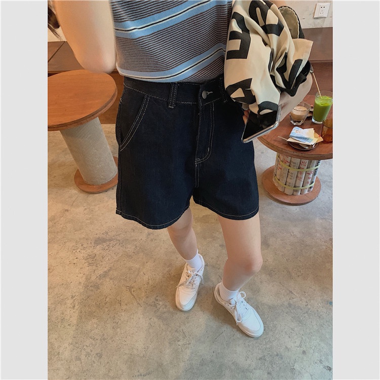 Xiaozhainv Quần Short Denim Lưng Cao Ống Rộng Thời Trang Mùa Hè Dành Cho Nữ