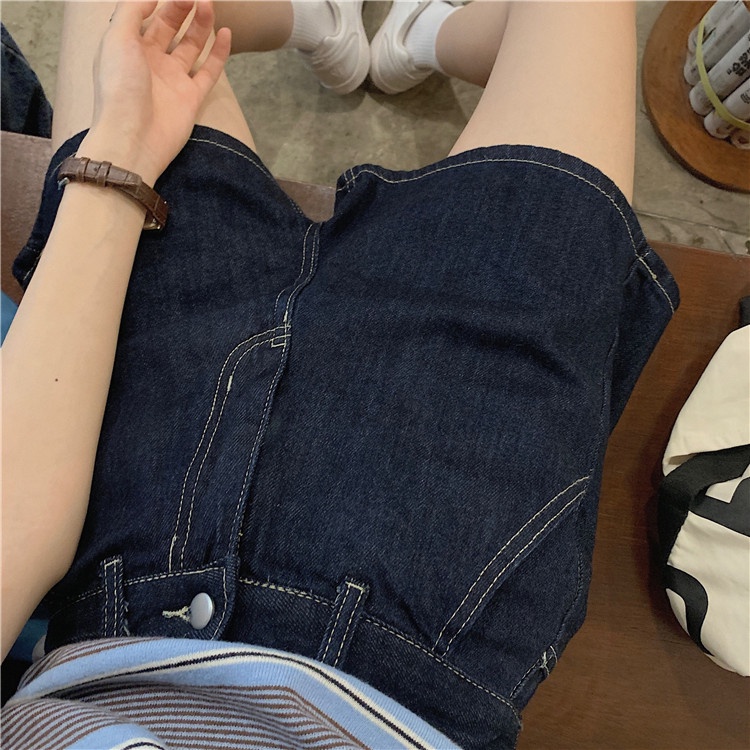 Xiaozhainv Quần Short Denim Lưng Cao Ống Rộng Thời Trang Mùa Hè Dành Cho Nữ