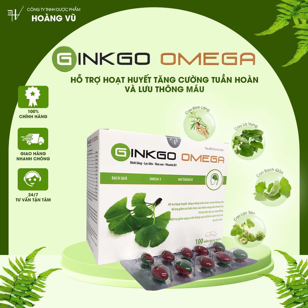 Viên uống tăng cường tuần hoàn não GINKGO OMEGA - Giúp giảm đau đầu, chóng mặt, mất ngủ
