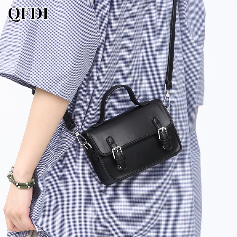 Túi da PU QFDI đeo chéo phong cách cổ điển thời trang cho nam nữ