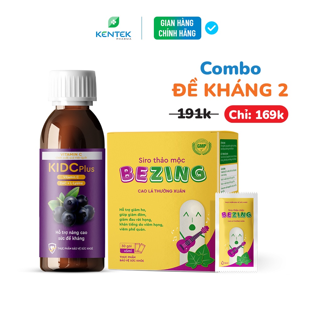 Siro KID C Plus chai 100ml + Siro Bezing gói 5ml x 30 gói | Bổ sung kẽm, vitamin C và bổ phế cho bé