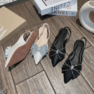 Giày nữ đế xẹp mũi nhọn đính nơ đá thời trang đẹp cao cấp