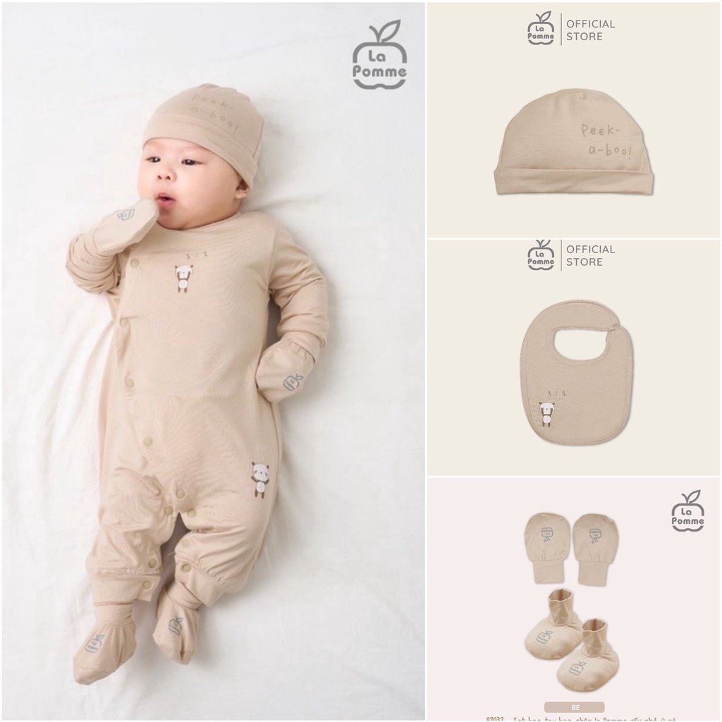 [CHÍNH HÃNG] Phụ kiện sơ sinh mũ, yếm, bao tay bao chân họa tiết trẻ em La Pomme