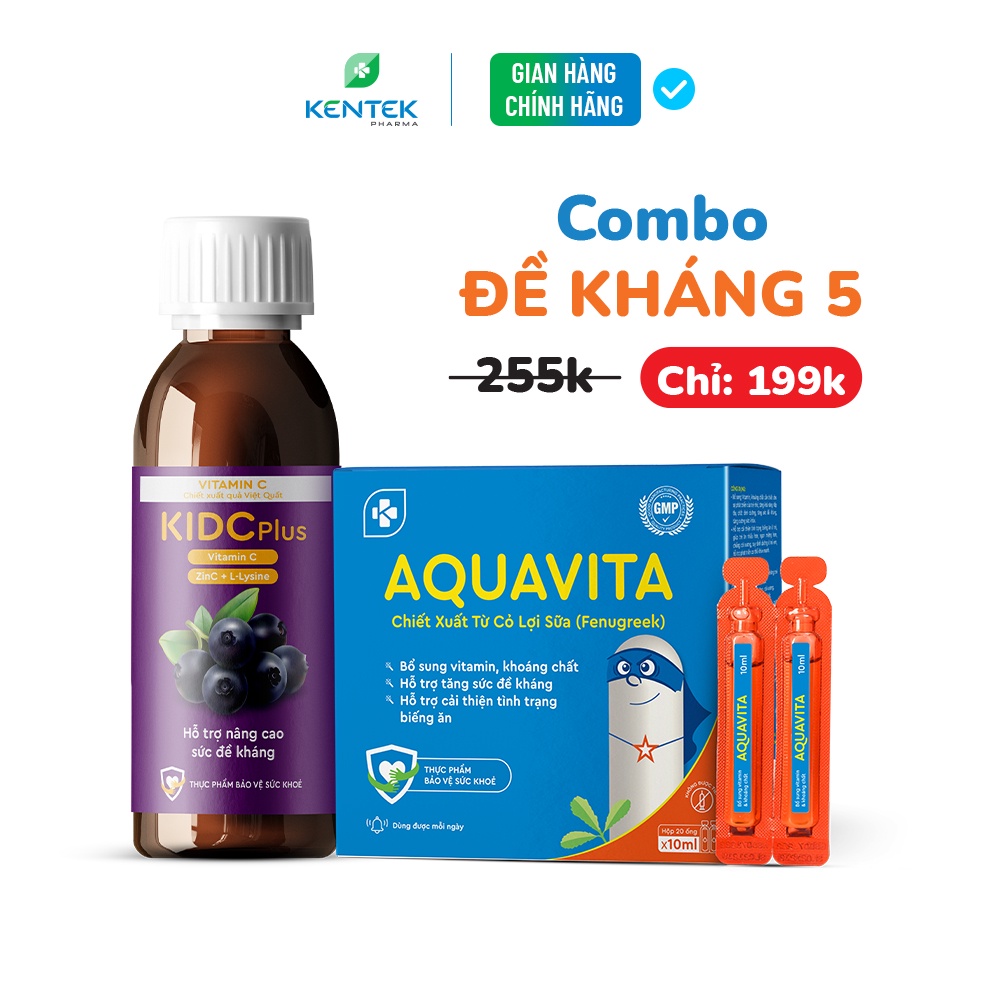 Siro KID C Plus chai 100ml + Aquavita ống 10ml x 20 ống | Bổ sung kẽm, vitamin C và dưỡng chất cho bé