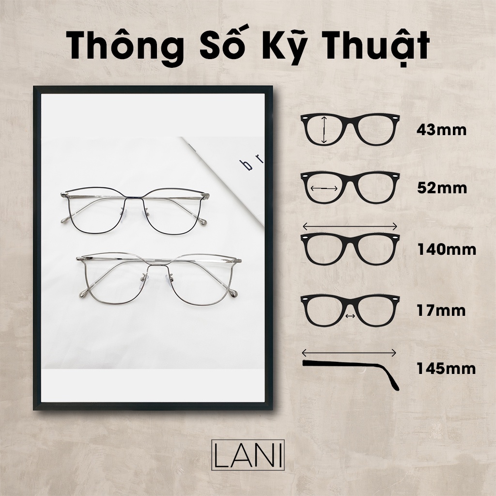 Gọng kính cận LANI kim loại không gỉ mảnh nhẹ dáng mắt mèo 2835 - Lắp mắt cận theo yêu cầu