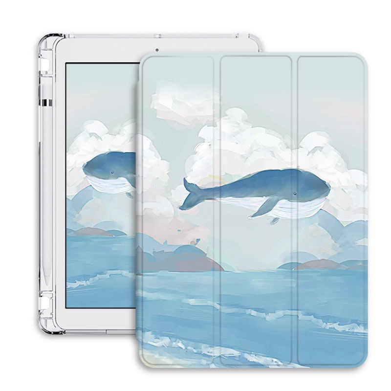 Ốp Máy Tính Bảng Mềm Hình Cá Voi Có Khe Đựng Bút Cho iPad Gen10 7 / 8 / 9 Air4 / Air5 Pro11 "2022 mini