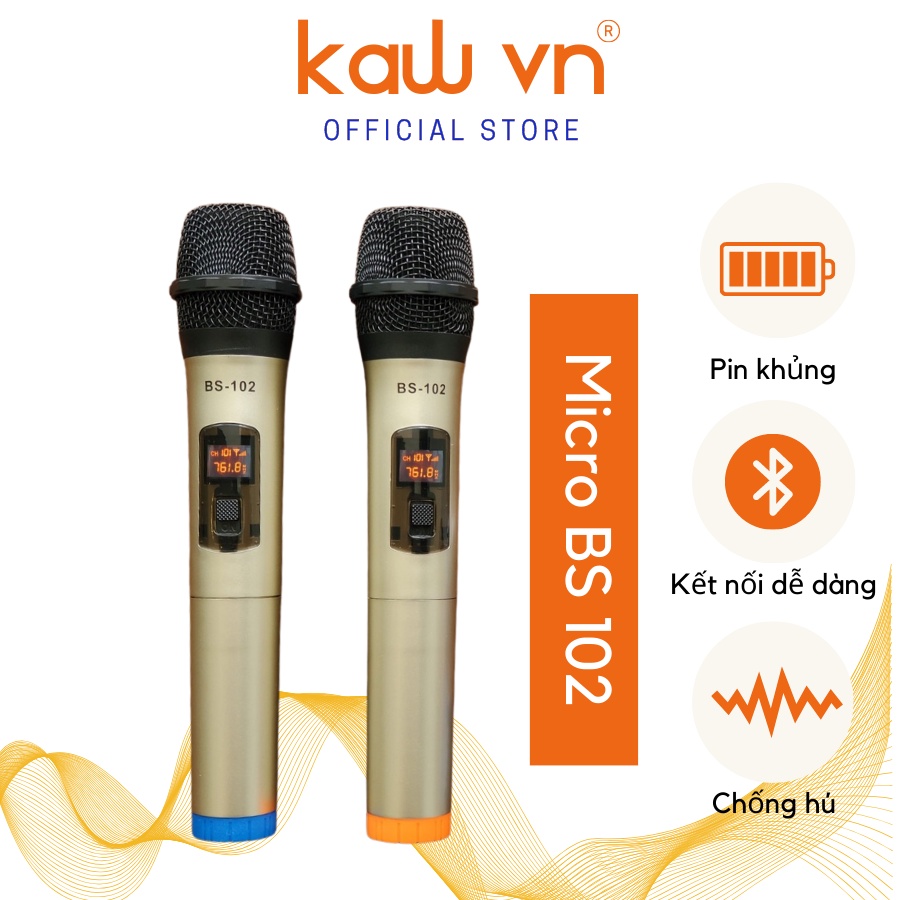 Micro karaoke không dây Bộ 2 mic không dây karaoke BS 102 siêu hay hút âm chống hú tốt KAW VIETNAM
