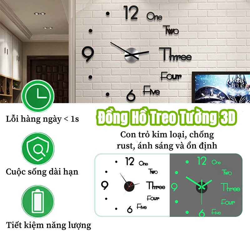 Đồng hồ trang trí dán tường 3D Đồng hồ Treo Tường kim trôi size 40cm Sang Trọng Kiểu Châu Âu DIY độc đáo trang trí đẹp