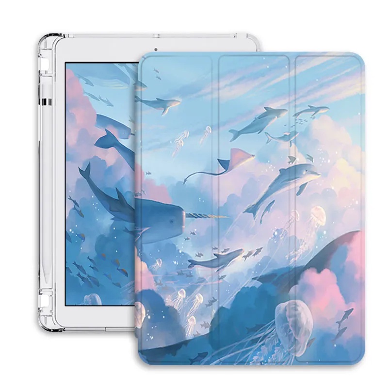 Ốp Máy Tính Bảng Mềm Hình Cá Voi Có Khe Đựng Bút Cho iPad Gen10 7 / 8 / 9 Air4 / Air5 Pro11 "2022 mini
