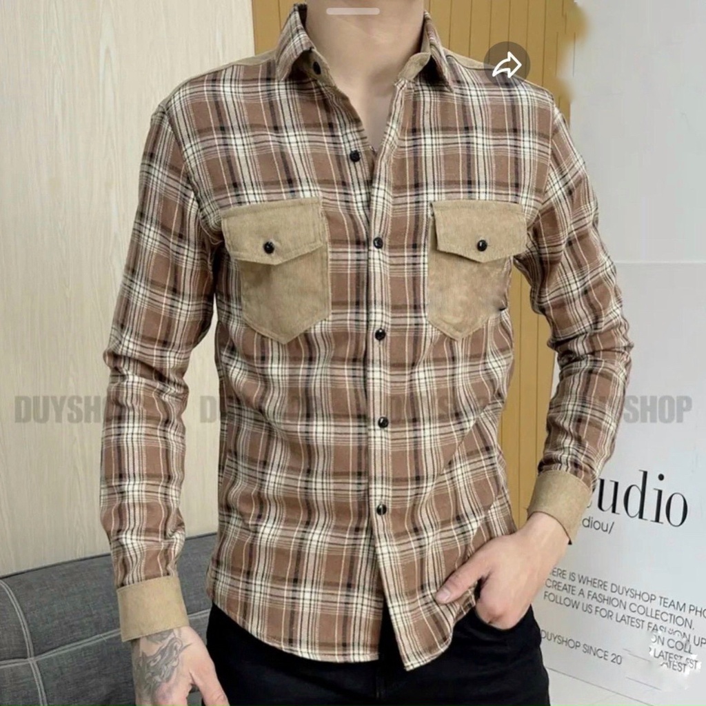 Áo sơ mi nam dài tay họa tiết caro có 2 túi trước chất dày dặn cao cấp chống nhăn form body Hàn Quốc MS24