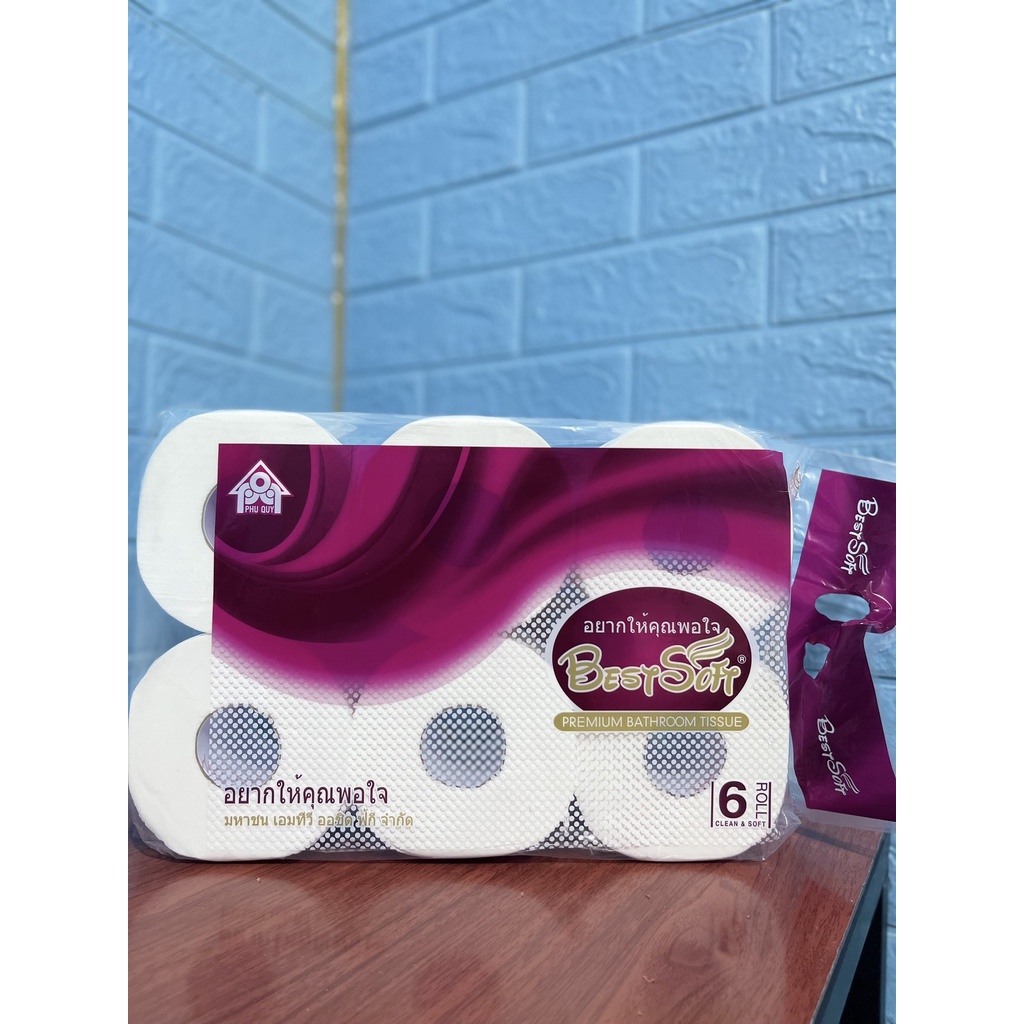 Giấy vệ sinh cuộn, túi 6 cuộn giấy vệ sinh có lõi 3 lớp BESTSOFT không chất tẩy trắng,siêu dai,nhỏ gọn tiện lợi