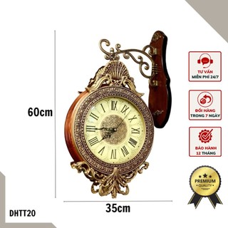 [FREESHIP] Đồng hồ treo tường 2 mặt tân cổ điển DHTT20 - Chất liệu gỗ và hợp kim mạ đồng cao cấp.