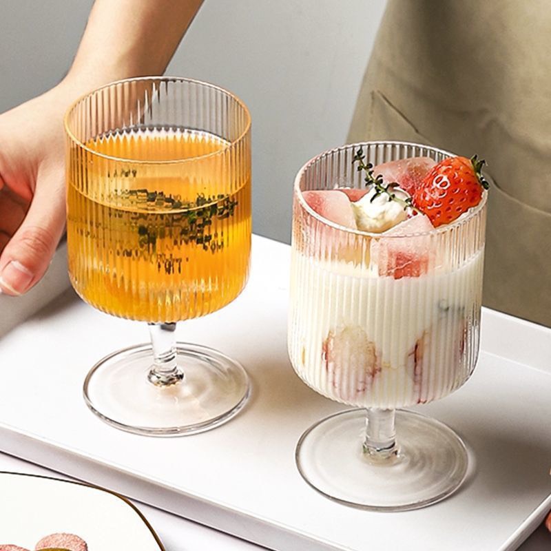 Ly thuỷ tinh Goblet đựng kem hoa văn sọc 280ml (Thủy tinh chịu nhiệt Borosilicat)