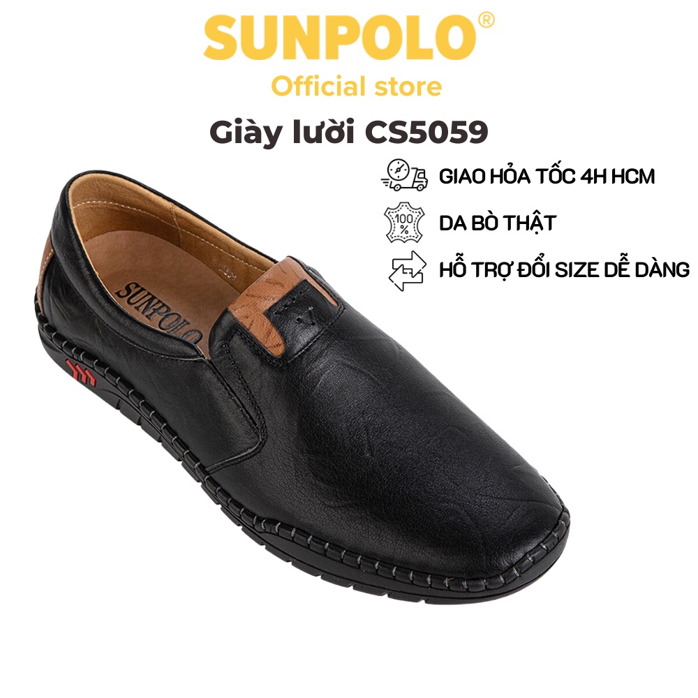 Giày lười nam Da bò cao cấp SUNPOLO đi làm công sở, đi chơi Màu Đen - CS5059