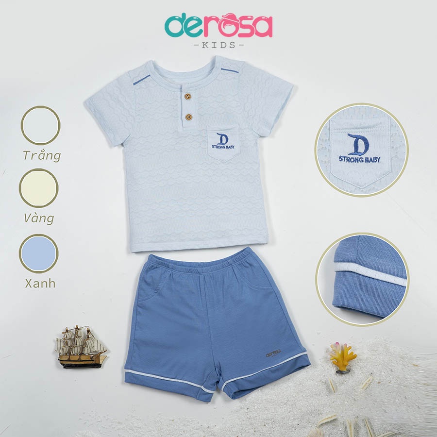 Bộ thun bé trai DEROSA KIDS đồ bộ cộc tay cổ trụ cho bé từ 9 đến 36 tháng ASBB554B