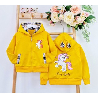 áo khoác bé gái 1 tuổi - 12 tuổi nặng từ 10kg- 40kg chất da cá mềm mịn mát dày vừa họa tiết ngựa pony xinh xắn bắt trend