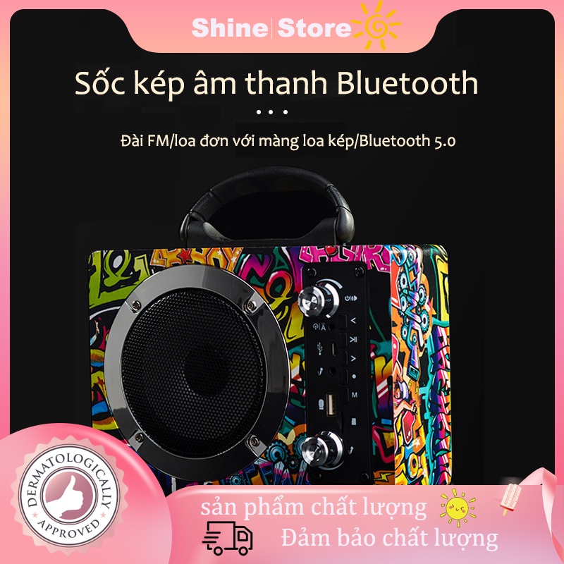Loa bluetooth bằng gỗ loa siêu trầm di động thẻ karaoke không dây ngoài trời Đài phát thanh đĩa U