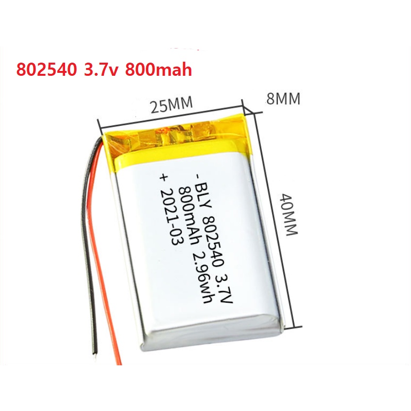 Pin sạc Lithium LiPo 1s 3.7V 800mah 802540 Tai Nghe Loa Mp3 MP4 MP5 GPS PSP Bluetooth Mới 100%
