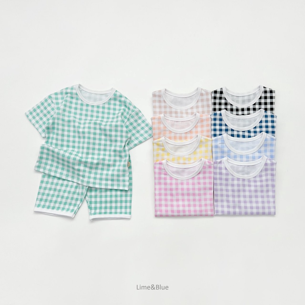 Bộ rời cộc hè Crayon Check Lime&Blue Hàn Quốc cho bé