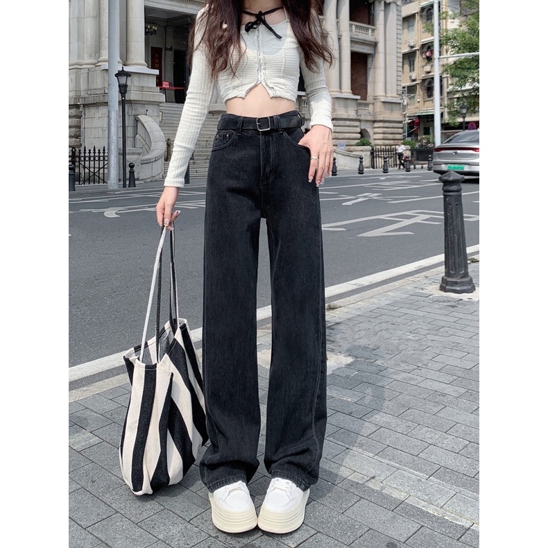 Quần Jeans Nữ Ống Rộng Lưng Cao Dáng Suông CHIN, Quần bò style Đường phố mẫu mới nhất 2023