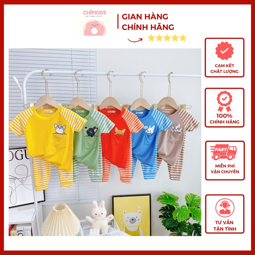 Bộ thun lạnh Minkymom ngắn tay quần dài cho bé trai, bé gái phối hình cún đáng yêu