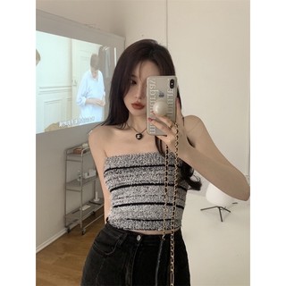Áo ống croptop màu nhũ bạc