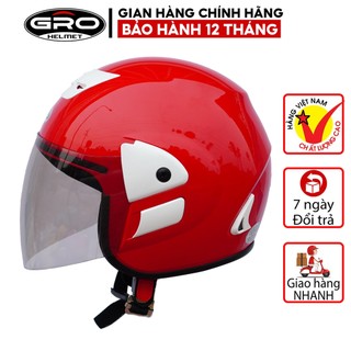Mũ Bảo Hiểm 3/4 đầu Gro V2 có kính dài, kiểu dáng Honda trẻ trung cho nam và nữ, khóa kim loại chắc chắn - Đỏ Tươi