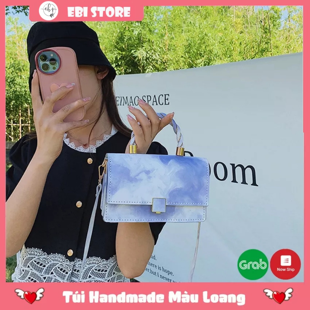 Túi Xách Handmade, Túi Da Tự Đan Mẫu Khoá Vuông Màu Loang Cá Tính Trẻ Trung Làm Quà Tặng Bạn Gái