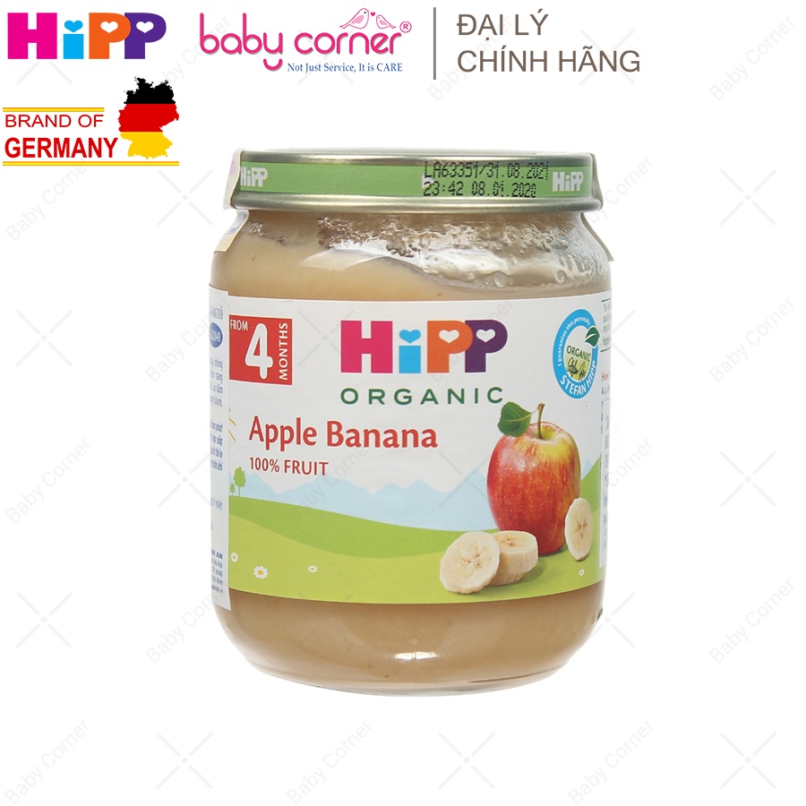 Dinh Dưỡng Đóng Lọ HiPP Organic Chuối Táo, 125g, 4M+