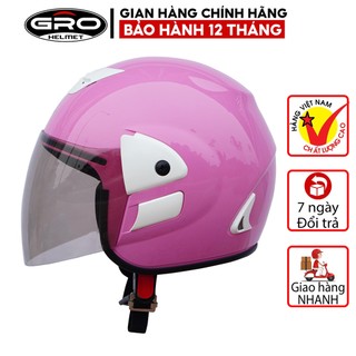Mũ Bảo Hiểm 3/4 đầu Gro V2 có kính dài, kiểu dáng Honda trẻ trung cho nam và nữ, khóa kim loại chắc chắn - Hồng Nhạt