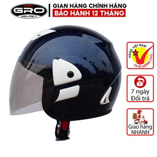 Mũ Bảo Hiểm 3/4 đầu Gro V2 có kính dài, kiểu dáng Honda trẻ trung cho nam và nữ, khóa kim loại chắc chắn - Xanh Than