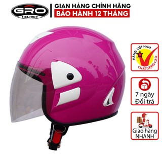 Mũ Bảo Hiểm 3/4 đầu Gro V2 có kính dài, kiểu dáng Honda trẻ trung cho nam và nữ, khóa kim loại chắc chắn - Hồng Đậm