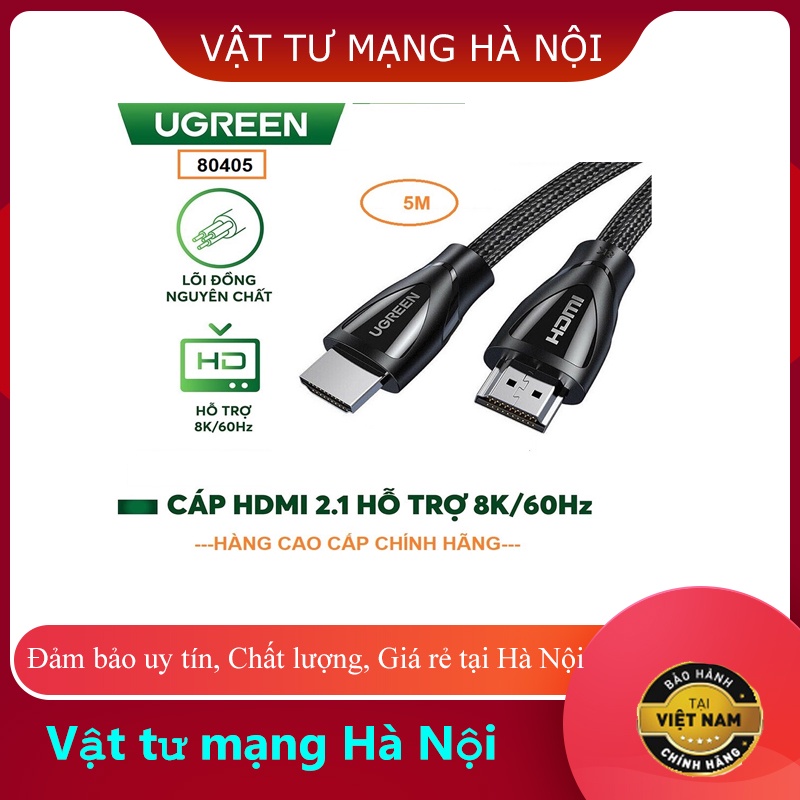 Cáp HDMI 2.1 hỗ trợ 8K@60Hz dài 5m Ugreen 80405 cao cấp, chính hãng giá rẻ tại Hà Nội