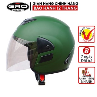 Mũ Bảo Hiểm 3/4 đầu GRO V2 có kính dài, kiểu dáng Honda trẻ trung cho nam và nữ, khóa kim loại chắc chắn - Xanh Lục Quân