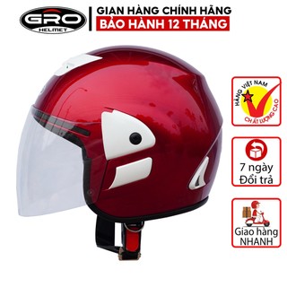 Mũ Bảo Hiểm 3/4 đầu Gro V2 có kính dài, kiểu dáng Honda trẻ trung cho nam và nữ, khóa kim loại chắc chắn - Đỏ Đô