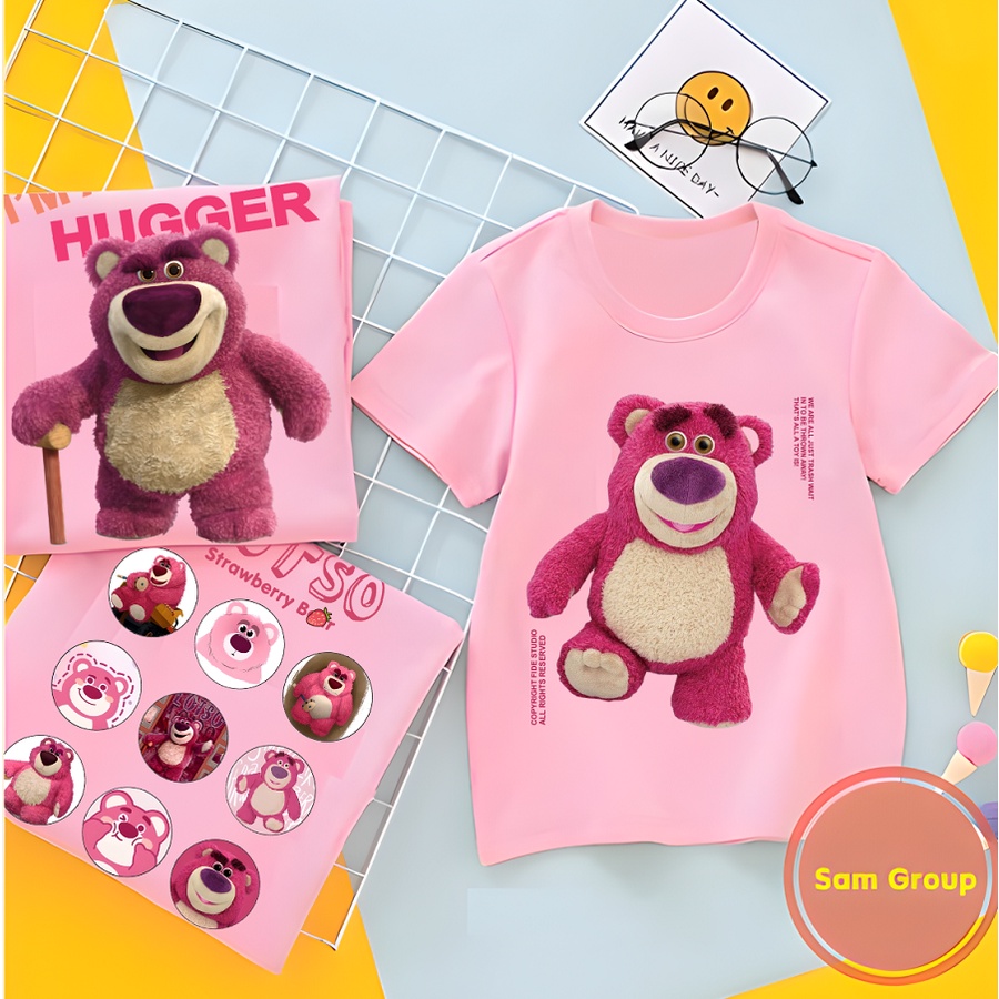 Áo Thun Màu Hồng In Hình Gấu Lotso Gấu Dâu cực đáng yêu cho bé