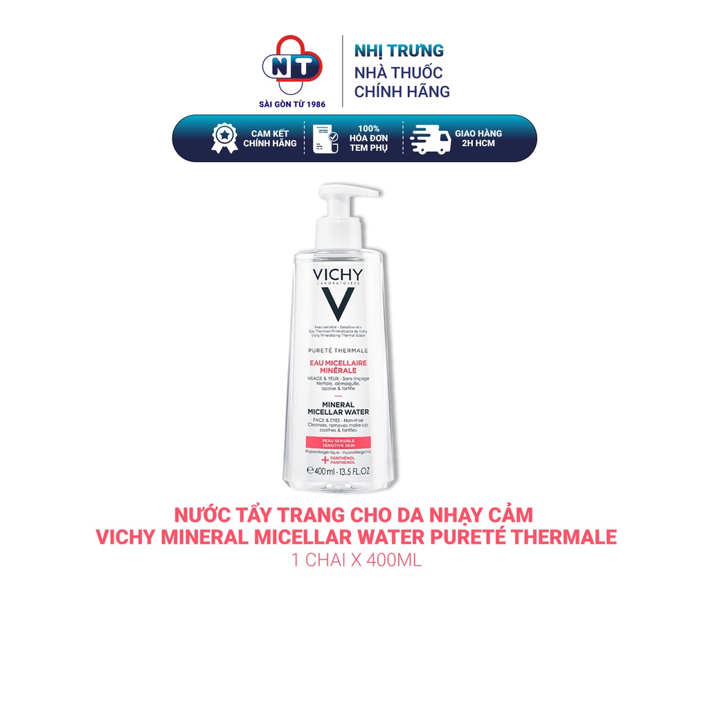 Nước tẩy trang cho da nhạy cảm Vichy Mineral Micellar Water Pureté Thermale 400ml