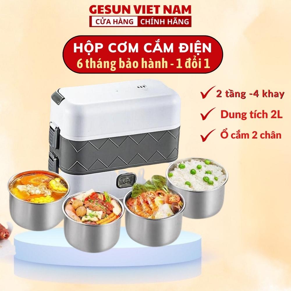 Hộp cơm cắm điện 2 tầng 4 ngăn inox giữ nhiệt hâm nóng và tự nấu chín thức ăn, hộp cơm văn phòng cà muối đựng cơm đi làm
