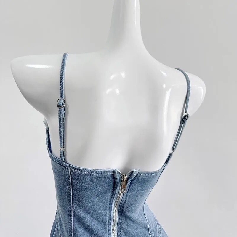 UV008 Đầm jeans Denim Váy bò 2 dây xếp ly sexy  tôn dáng bó eo siêu đẹp đi chơi mẫu mới  rút dây hot