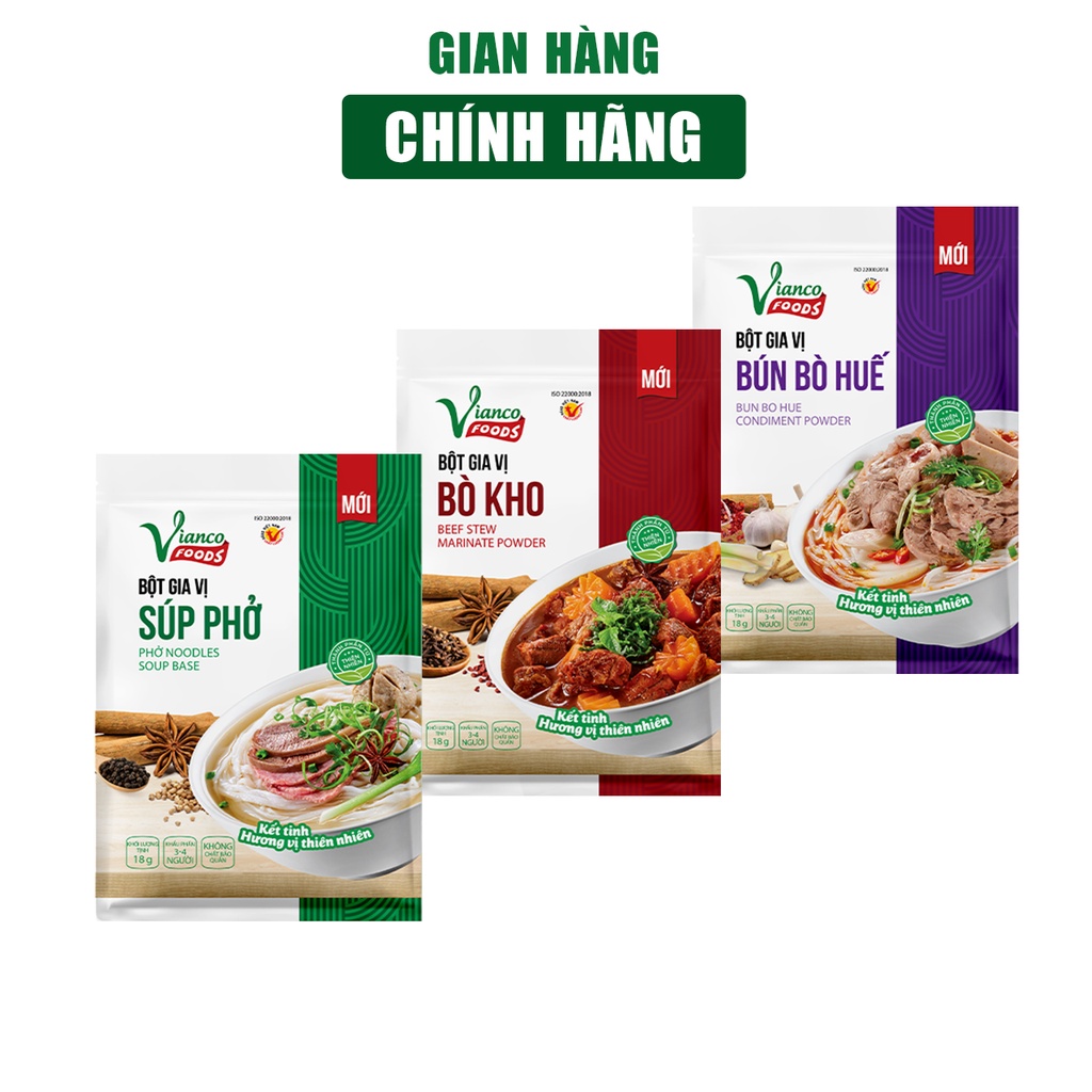 Bột Gia Vị Chuẩn Bò kho - Súp phở - Bún Bò Huế Vianco Foods - Việt Ấn 18gr