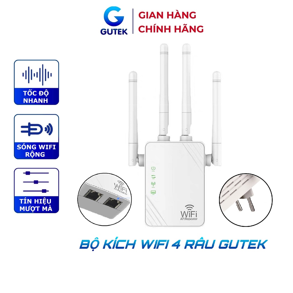 Bộ kích sóng wifi 4 râu Gutek KS2 tốc độ 300mbps 1200mbps 2 cổng RJ45 cắm trực tiếp cho điện thoại laptop máy tính PC | BigBuy360 - bigbuy360.vn