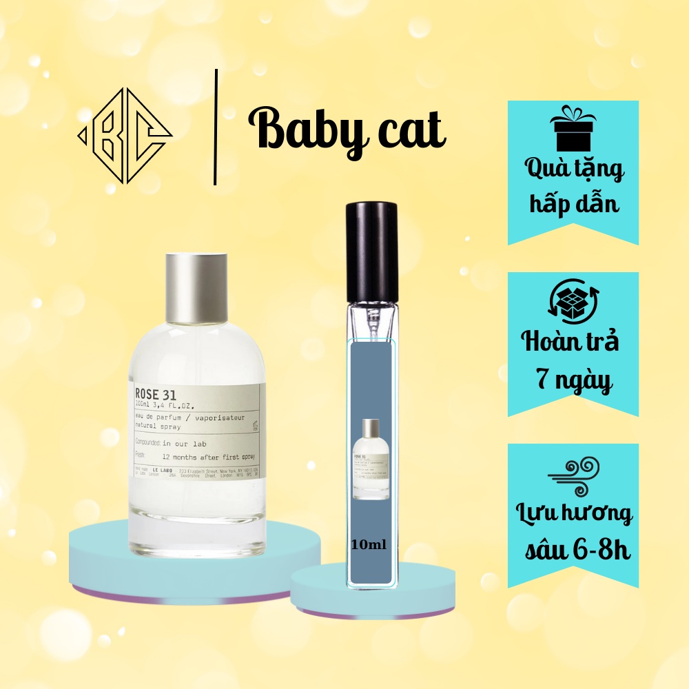 [CHÍNH HÃNG] Nước Hoa Nam Nữ (Unisex) Le Labo Rose 31 Chiết 10ml Cuốn hút, Tinh tế, Sang trọng